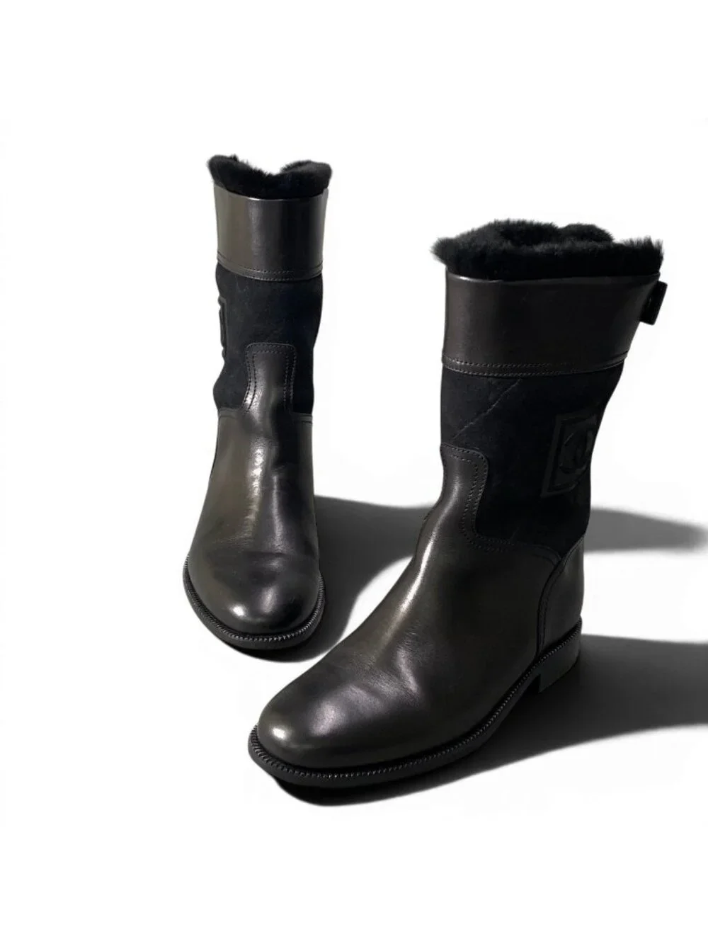 Chanel E8 Sports Back Zip Middle Boots 36.5 CC Logo - Picture 2 of 10